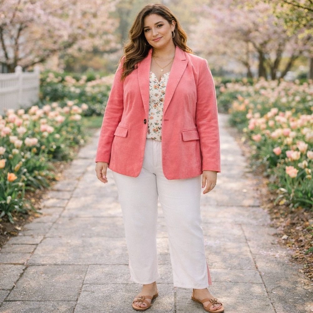 TALBOTS VELVETEEN SALMON PINK COLOR PLUS SIZE BLAZER LINED SIZE 16W